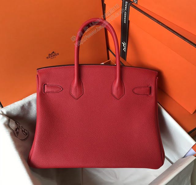 Hermes女包 愛馬仕Birkin Hermes鉑金包 togo小牛皮 大紅 金銀扣 Hermes手提女包  am1827